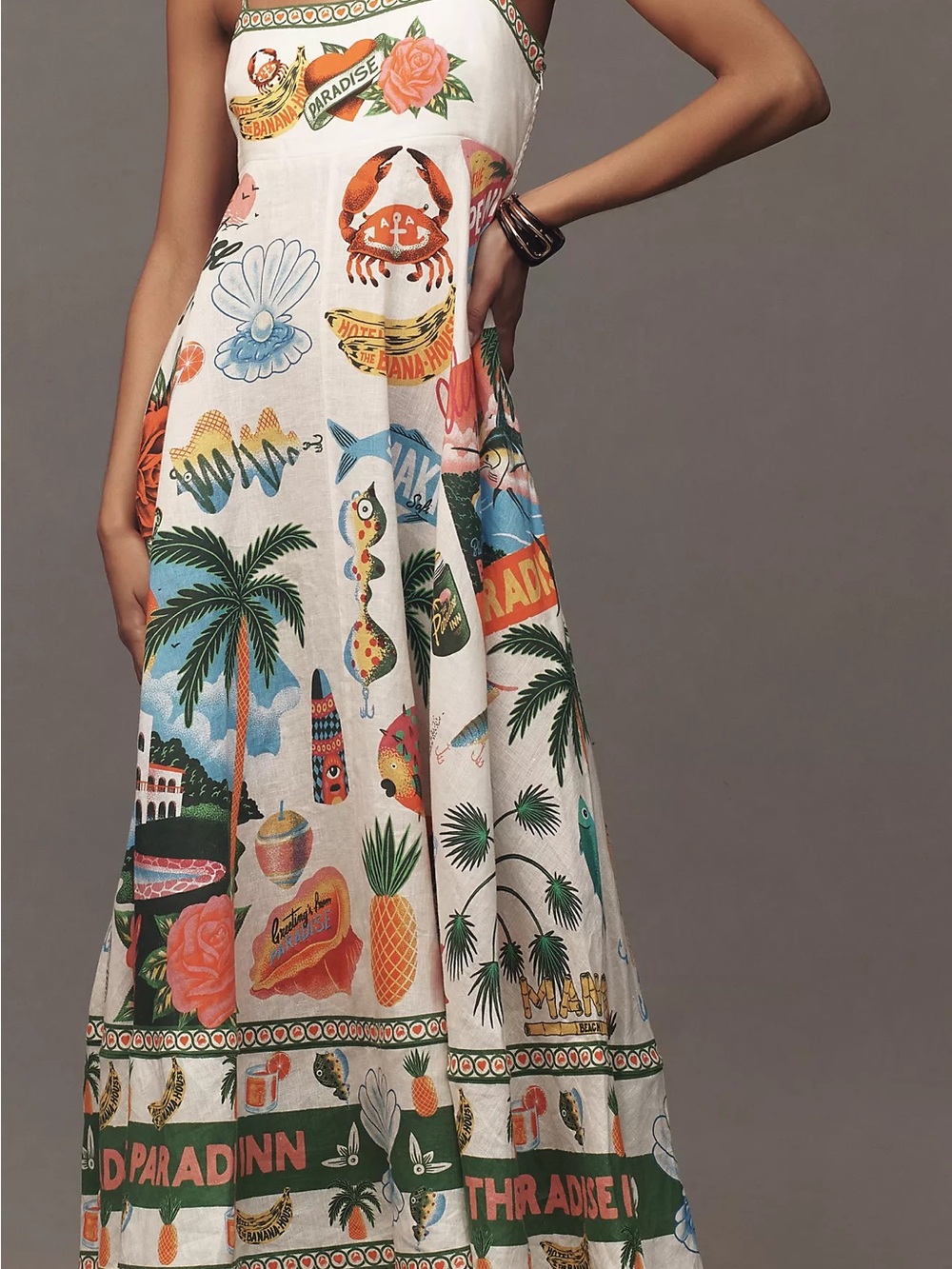 NWOT The “Paradise Inn” Linen Blend Maxi Dress with Adjustable Spaghetti Straps. - Picture 3 of 10
